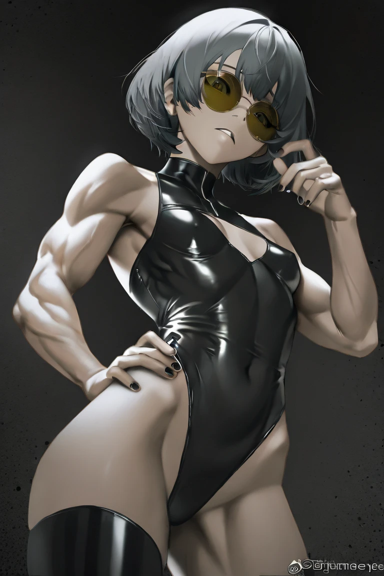 8k, high detailed picture, detailed background, very young slim fit girl, full height, rounded face, (very short dark blue hair:1.2), (disheveled bob cut:1.3), (big yellow eyes:1.3), shy smile, perfect medium breast, band on head with fake cat ears, look at you, (ahoge:1.2), (megane:1.3), elegant tight evening dress, very short white dress, tight dress, sexy outfit, long fit leg, 21thshirow