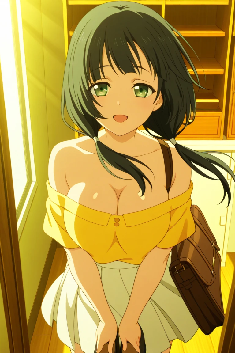 (tmasterpiece:1.2, Best quality), actual, (Real pictures, Complicated details, depth of fields), tmasterpiece, Best quality, A woman sits at a table by the window,Lateral face,Side breasts, Side view, ((tmasterpiece)), (8K, tall_settle down), (distinct_of the image), (Best quality at best), (rays of sunshine, face under light), (Detective Conan\(Stylized\), Taiwan Conan\(Stylized\), Famous Danting Conan), 独奏, Beautiful eyes and delicate face, ((1 busty girl, 独奏)),(pony tails), (face flushed, embarressed), Ella, Wearing green bikini, Close-up bust shot, seen from the side, Colossal tits, Crazy breast swelling, Chest larger than shoulder blades, Fitness model, Ruddy cheeks, teardrop breasts