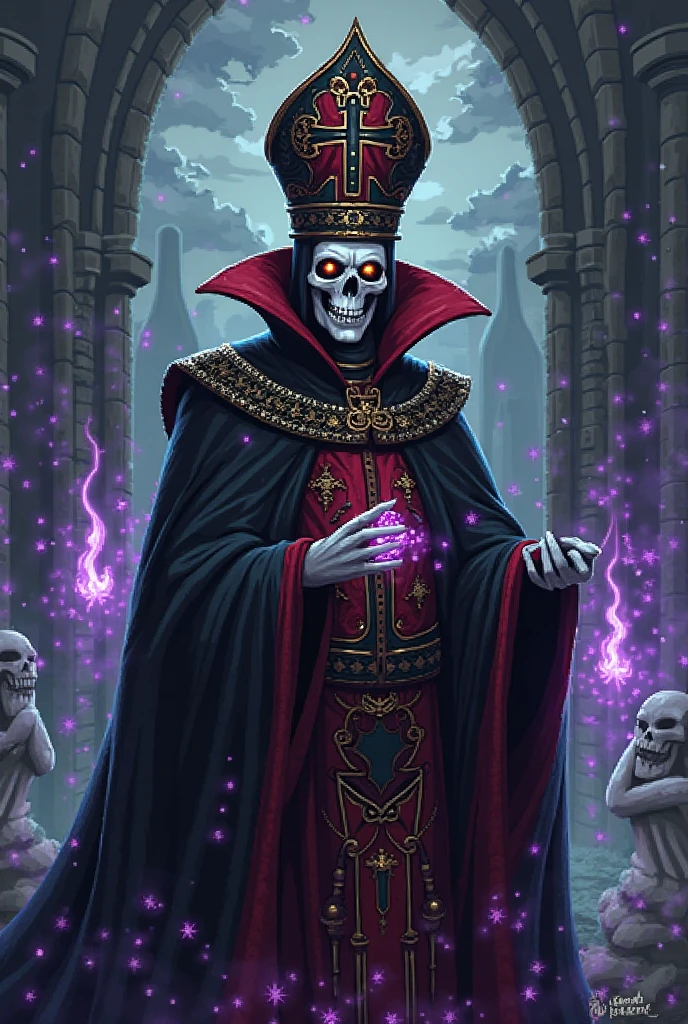 8k, extremely detailed, film lighting, a wizard skeleton, with red eyes, holding a crystal ball