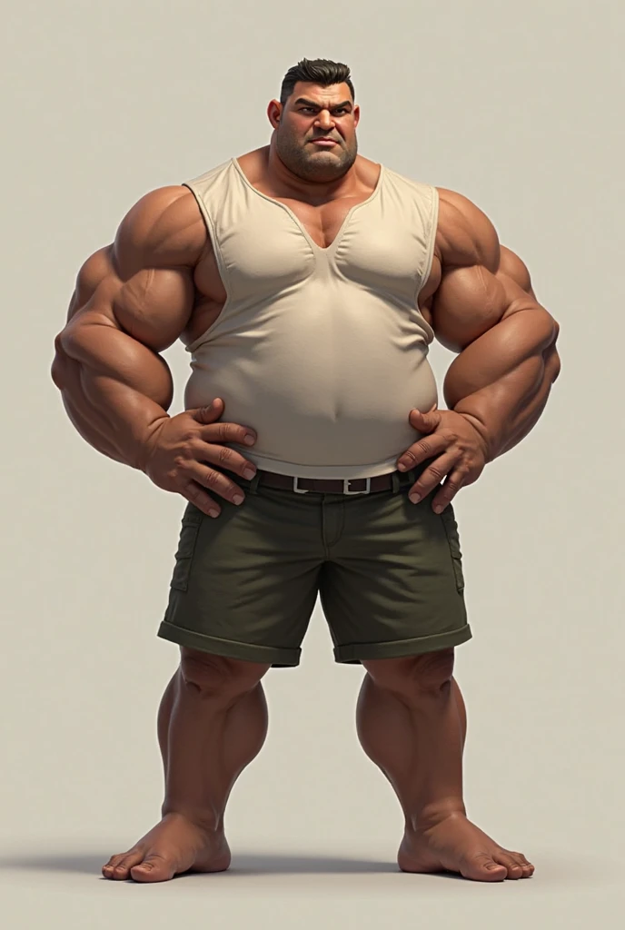 disney art style, semirealistic, huge muscular old man wearing shorts, shirtless, topless, massive muscle, muscle, pectoral, thick arms