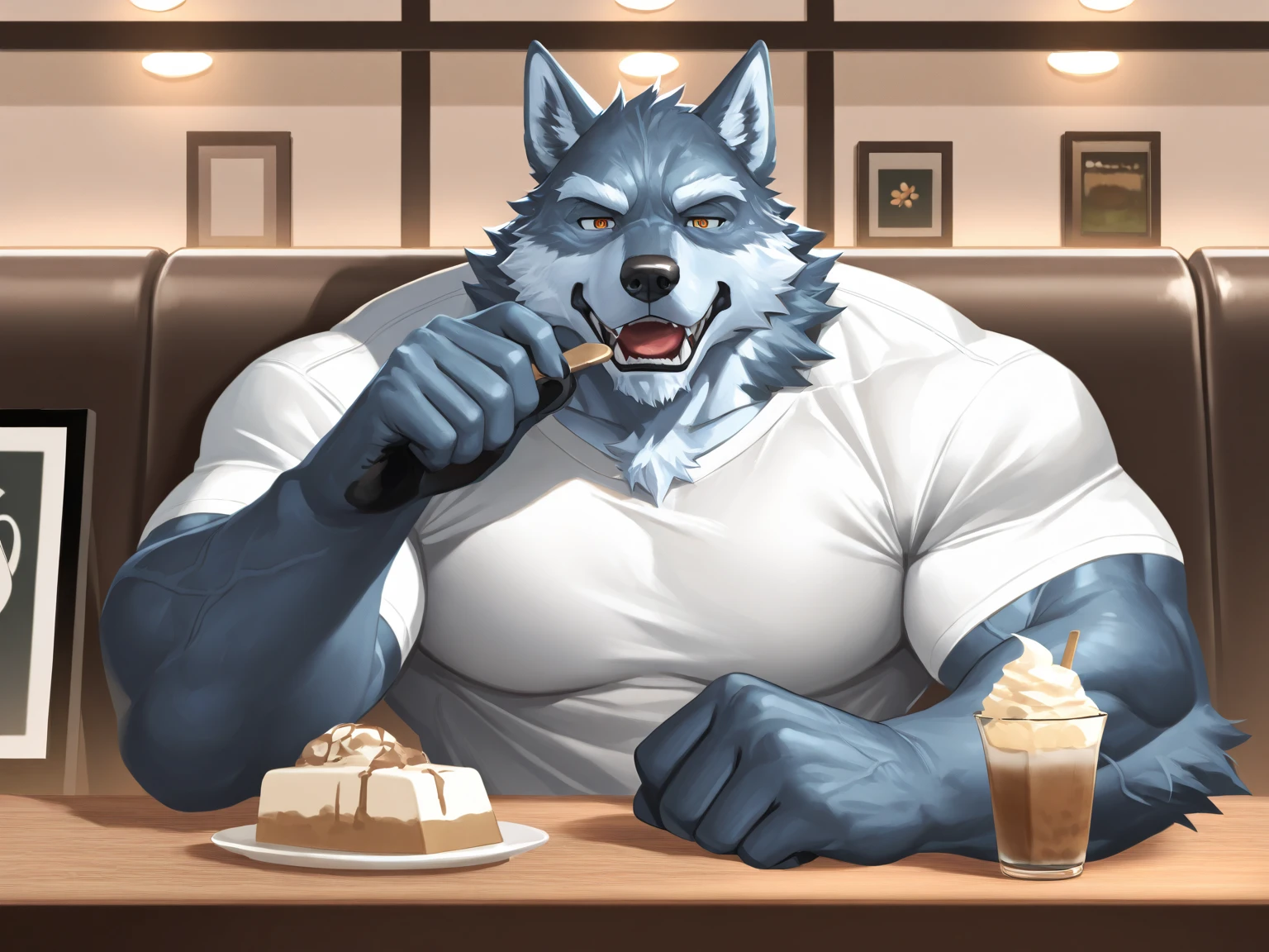 Scribble 德国牧羊dog face,Cute face,human nature(dog),(White short sleeve:1.3),muscular,(White eyebrows:1.1),(Black shorts),(Perfect black eyes),(artist:Takemoto Arashi),(Bulging buttocks),Bathroom scene,crystal necklace,Black fur。