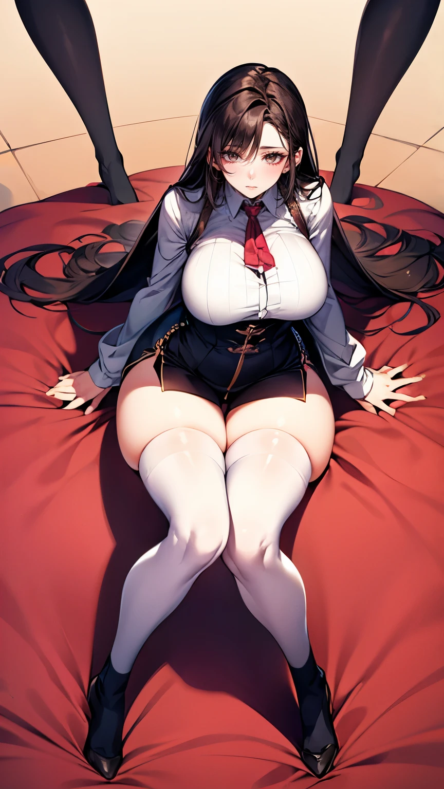 (masterpiece, best quality),nsfw,
1girl, lying, on back, outstretched arms, outstretched legs, spread legs, from above, 
(cum, cum on face,cum on body, cum on breasts,com in pussy:1.5),excessive cum, cum pool, (looking side:1.5)

BREAK girl, 15 yo, (:1.5), black hair, medium long hair, (straight hair:1.2), grey eyes, ultra detailed eyes, (huge breasts:1.1), hanging breasts, (tareme:1.3), 
(weakness:1.3), half-closed eyes, (blank eyes, empty eyes:1), heavy breathing, tears, crying,saliva trail, sweat, steam, rape, parted lips, open mouth, 

BREAK school uniform, (shirt tucked in:1.2), (white collared shirt:1.3), long sleeves, unbuttoned beige cardigan:1.2),collarbone, 
(open clothes:1.2),nipples,torn clothes, pussy
BREAK (blue checked skirt:1.1), 
BREAK tile floor, 
headback