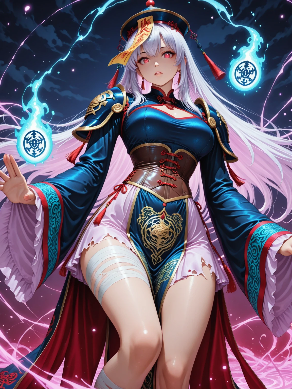 (((Highest quality)))(((Best Image)))(((anatomy)))外見は20代のwoman,Random hair color ,Random hairstyle,Wear a shrine maiden costume,Extreme costumes(((Appearance)))The shape is humanoid,Random Face(Beautiful Face),,Huge breasts,Tight waist,Wearing randomly colored armor(((Features)))Eye color is random,Personality is random,Attractive figure(((arms)))He is carrying a weapon that resembles a purple glowing object..Possess modern weapons.(((woman)))The skeleton is human-like,Huge breasts,Tight waist,fogのようなガス状のもので纏っている(((background)))Barren Land,dead tree,fog,Chaotic world(((Standing posture)))ランダムなStanding postureをしている,mysterious,lovely,Highest quality((Full Body Shot))