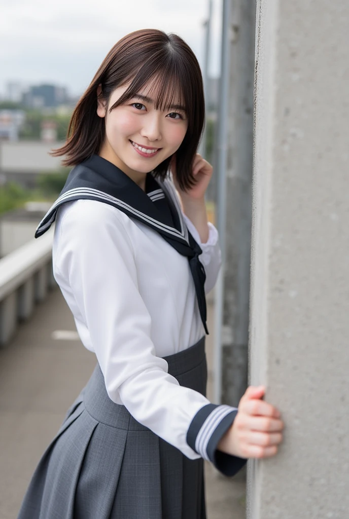 ((In a dimly lit elevator))、lewd smile、(Realistic、Realistic:1.37)、(masterpiece)、(Highest quality:1.4)、(Ultra-high resolution:1.2)、(RAW Photos:1.2)、(Sharp focus:1.3)、(stand:1.2)、elegant、(Ezvian Everywhere:1.2)、(A girl in an elaborate sailor suit and pleated skirt:1.3)、Japanese 、(32-year-old cosplays as a high school girl:1.1)、(smile:1.3)、(Makes hair shine:1.3)、 Brown haired、Long Hair、 Short pleated skirt、
(Big Breasts:1.2),、Beautiful and delicate eyes、 View your audience、(Photographer secretly taking pictures of underwear under a skirt、A woman smiles as she notices this)