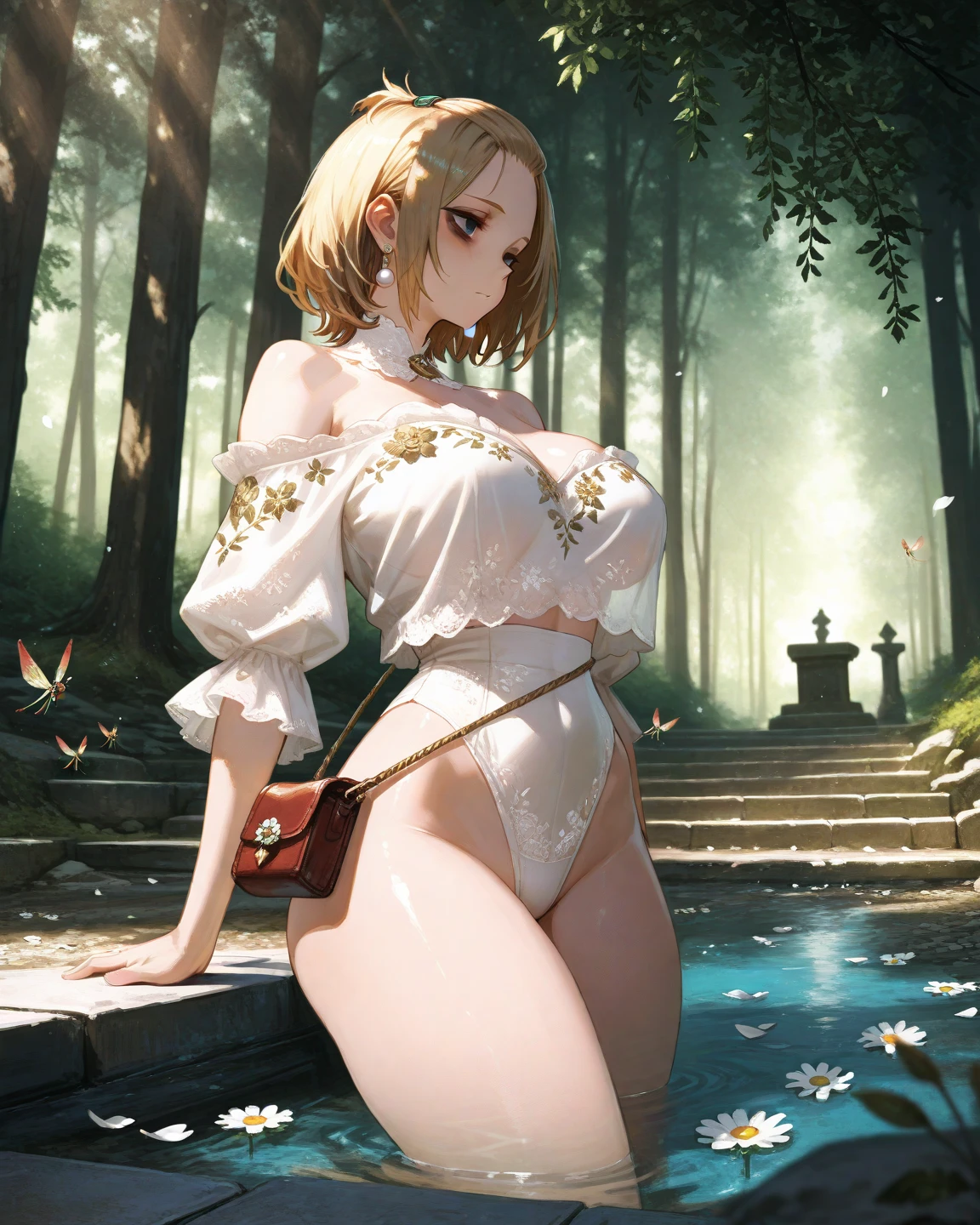 (masutepiece:1.5), the Extremely Detailed CG Unity 8K Wallpapers,Vivid colors,(Realistic,Photorealsitic,hyper realisitic:1.5),(Curve,Model,glamor:1.5),Beautiful breasts,Farbe_aberration,beautiful detailed shadow,Beautiful eyes,Beautiful body,Beautiful skin,beautifull hands,(Large breasts:1.5),(Large_breasts:1.5),(a blond:1.5),(Blonde hair:1.4),Seductive smile, (parted_Lips),Hanging,(White bed,White luxury bedroom,White sheets:1.4),(White ribbon on the head:1.3),(Long hair, Ponytail:1.5),Attractive thighs,well-shaped thighs,green colored eyes,(Light green underwear:1.4),(See-through:1.5),( Standing:1.3),(gorgeous sexy underwear,Exquisite cloth,Ren Hao,Lace-trimmed bra,Lace-trimmed legwear:1.4),(delicate patterns,intricate detailes:1.4),red blush,shinny skin,(Tiny panties:1.5),parted_Lips, white_thighs thighs thighs thighs,(naughty expression:1.4),Quality hair、Realistic hair、Shiny hair,(Spread_Legs:1.2),(crosses_Legs),(Stick your crotch out in front of you:1.5), Anime girl in luxurious underwear sitting on bed, Elf Girl, Seductive Anime Girl, alluring elf princess knight, Cute anime wife in fancy underwear, elf princess, beautiful alluring anime woman, 2. 5 d cgi anime fantasy artwork, elf queen, Very detailed ArtGerm, Detailed Digital Anime Art,