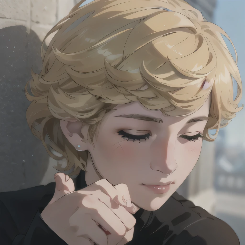 (masterpiece:1.3), (8K, Realistic, RAW Photos, Highest quality: 1.4), (One Girl), Beautiful Face, (Realistic Face), Beautiful Hairstyles, Realistic eyes, Beautiful details, (Realistic Skin), Beautiful Skin, Absurd, charm, Ultra-high resolution, Ultra-realistic, Very detailed, Golden Ratio, (Best Shadow), Cinematic, (Complex:1.4), High Contrast, Side lighting, ((Accurate hands and fingers)), Caucasian female, ((Princess Diana)), ((Black blouse)), (Blonde Hair, short hair:1.3), NSFW (大きな胸), くびれたウエスト, 大きな尻, (closed eyes), ((嫌がる)), ((closed mouth)), (hate), フラッシング, (汗), ((cowboy shot:1.1))