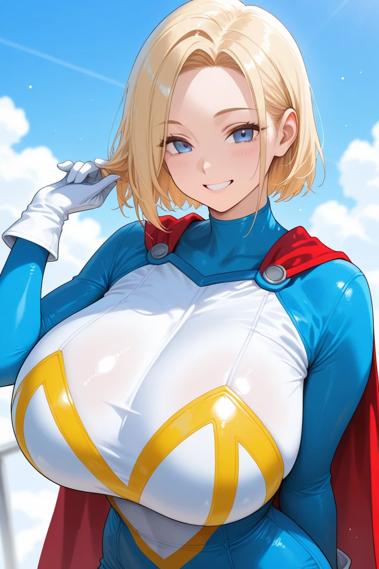 (best quality),female,solo,power girl,cape,white leotard,cleavage_cutout,blue gloves,blonde hair, destroyed city,on road
score_9, score_8_up, score_7_up,source_anime,rating_safe,