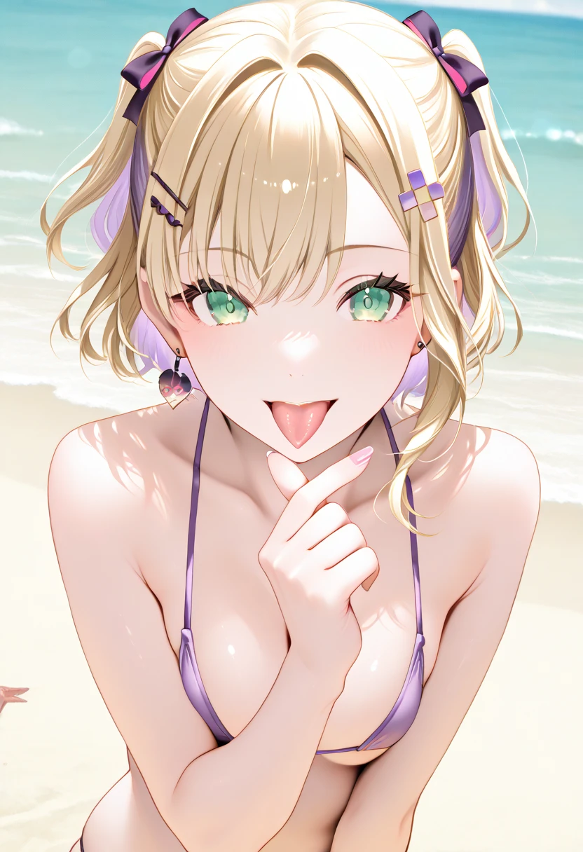 (muste piece), (best quality), very detailed eyes, expressive eyes, perfect face, very detailed face, highly detailed face, beautiful girl, 8K, beautiful girl, white background, delicate and beautiful face and eyes, dark intense shadow,
1 girl, vtuber style, cool girl, hololive, Aki Rosenthal, akiBase, detached hair, low twintails, gradient eyes, purple eyes, blonde hair, bikini, front-tie top, Unbuttoned shorts, big chest, cropped shoulders, clavicle, wet body, wet hair, one eye close winking, smile, body visible through clothes, chest visible through clothes, ass visible through thighs, (whole body), barefoot, naked thighs, sitting, open legs wide,