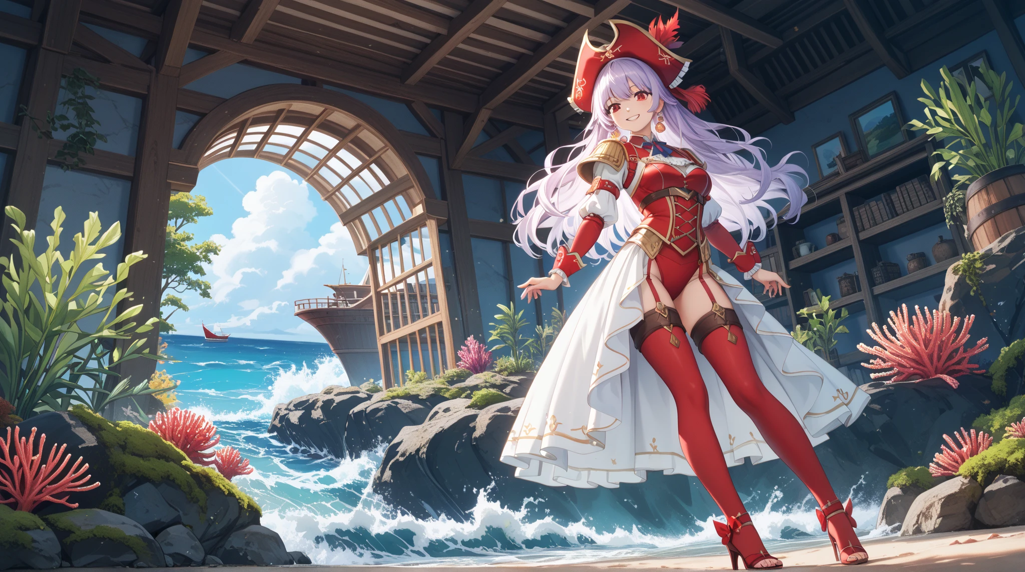 anime girl in a red and gold outfit sitting on a boat, extremely detailed artgerm, anime goddess, beautiful alluring anime woman, trending on cgstation, ! dream artgerm, onmyoji, onmyoji detailed art, fanart best artstation, queen of the sea mu yanling, artwork in the style of guweiz, smooth anime cg art --auto --s2