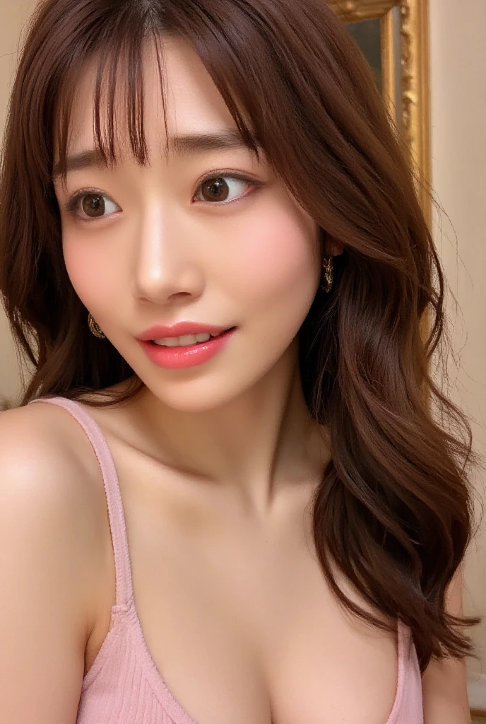 (8k、RAW Photos、Highest quality、masterpiece:1.2)、((Open your mouth wide、Squint your eyes、smile:1.5))、((lingerie、Brighten facial skin、More eyelashes、Hair tied up:1.3))、(Realistic、Realistic)、1 girl、((whole body、Lying in bed、Flat Chest、slim、smile))、cute
