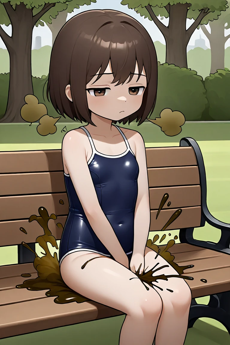 masterpiece、最high quality、High resolution、high quality、wavy mouth、Akina Mieda、akina、Sweat、tears、Tongue out、By the pool、School Swimsuit、Wet、vagina、pussy juice、masturbation、toplesasturbation, dildo、The gaze is looking upwards、blush、Ahegao、ahegao、squatting、nsfw
