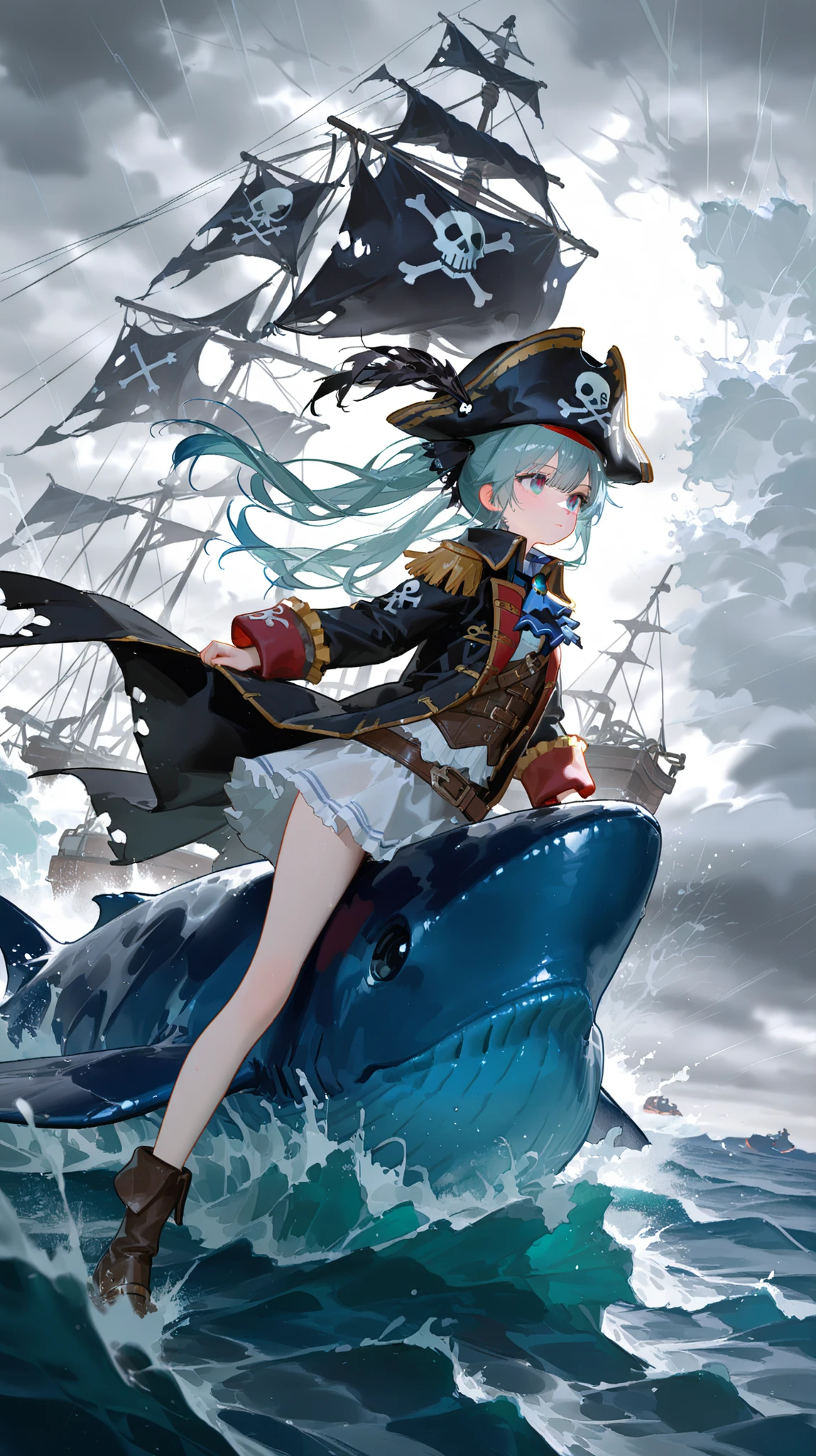 4K, 고화질,Sea sea, storm, Girl Pirate, 