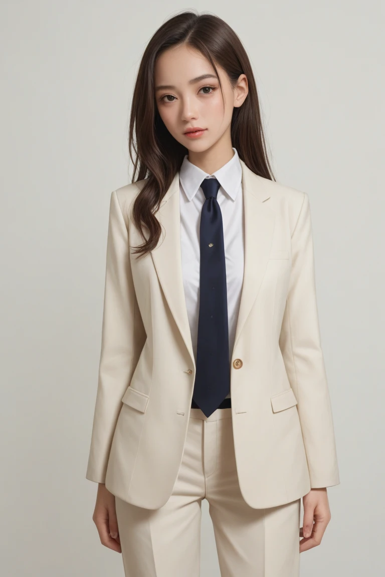 absurdres, RAW photo, extremely delicate and beautiful, masterpiece, Best Quality, ultra high resolution, 16k, hyperrealistic, ultra-detailed, perfect anatomy, super Detailed skin, perfect figure, Very detailed CG 8k wallpaper, in her 20s, very Slim body, narrow waist, very small head, very small face, delicate facial features, tearful mole, earring, thin legs, (very huge round breasts), ((full body shot)), short hair, (wavy hair), light brown hair, 1 girls, ((sweat)), ((school uniform)), (blazer),