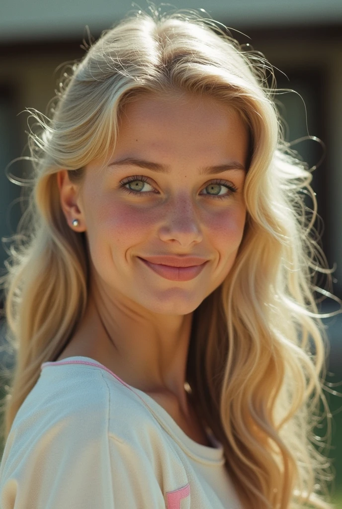blonde girl,dignified,Look ahead,Smile,panoramic