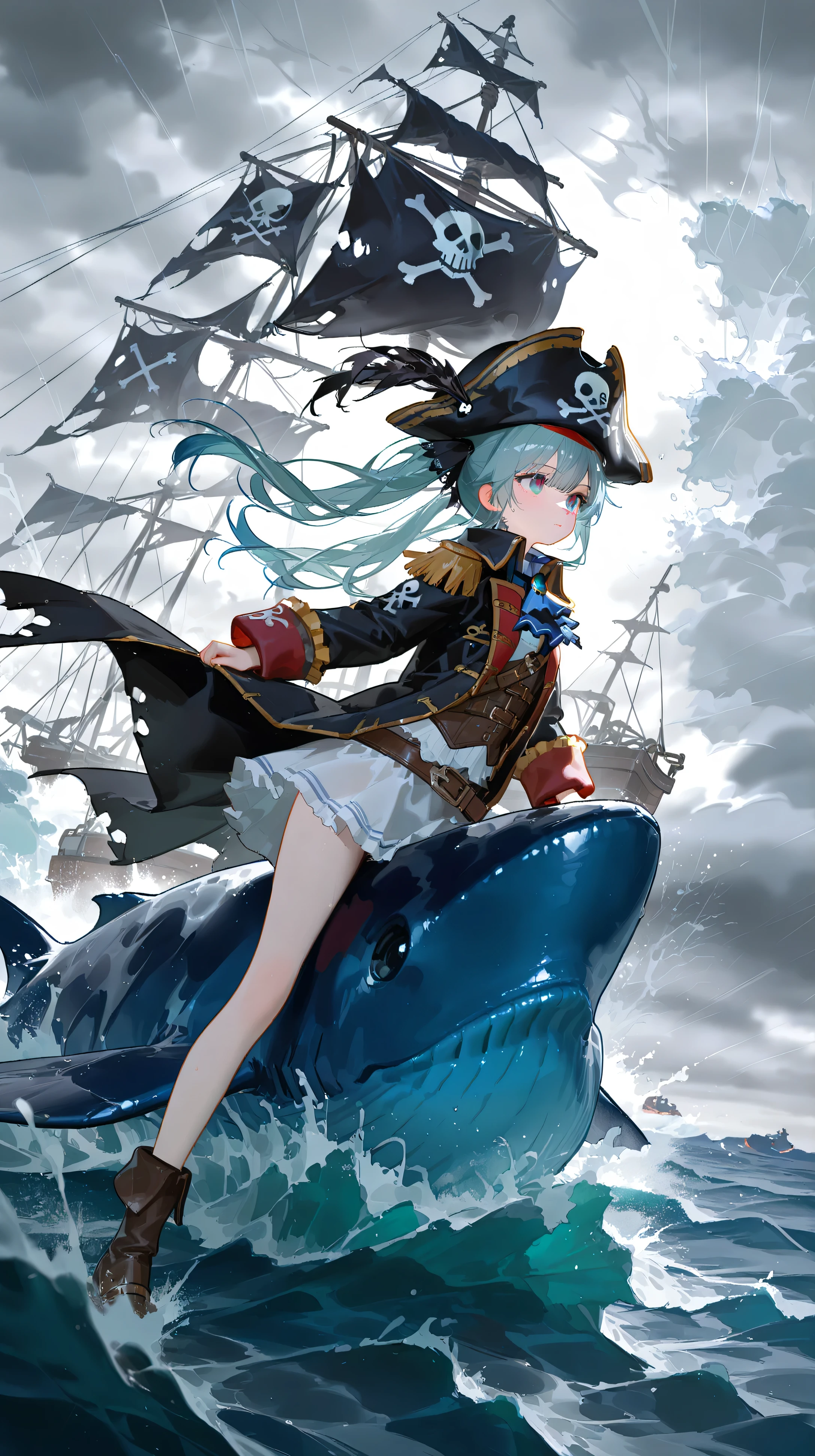 4K, 고화질,Sea sea, storm, Girl Pirate, 