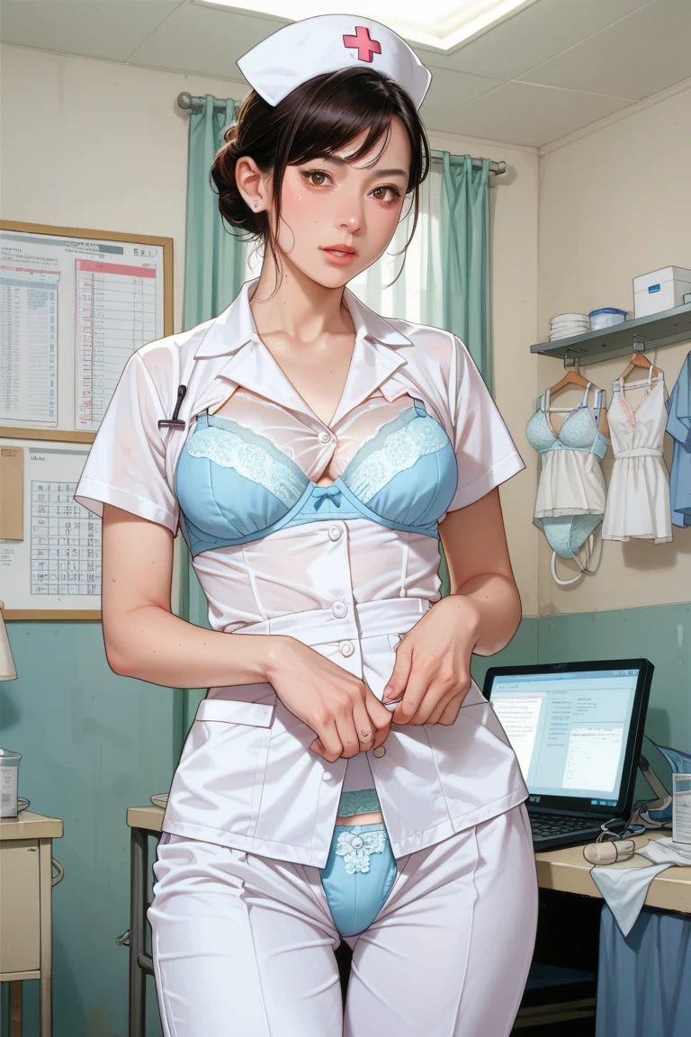 nurse uniform,hospital, latex nurse suit,nurses,busty,elbow gloves,labcoat,redhair woman,pink eyes , gigantic boobs ,medical instruments,asian nurse,two nurses,speculum,examination room,oversize boobs, ,big ass ,strap on, lay on table ,legs spreaded,giving birth,gyno chair , dentist,Milf,