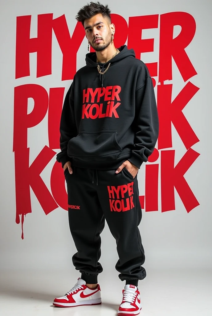 Make a 14-year-old white, bald person with a white scarf on his head and wearing black clothes dressed in a hip-hop style, who is standing with his back graffitied with the word "Zoux" on a wall and on the child's back says in white letters " hhrll" 