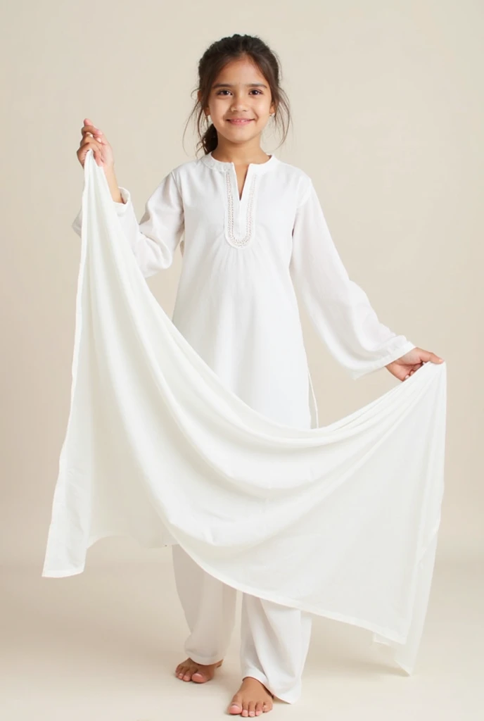 a beautiful and thin malaysian muslim child girl wears white clouded leopard lycra turtleneck unitard catsuit and white clouded leopard lycra dancewear hijab.