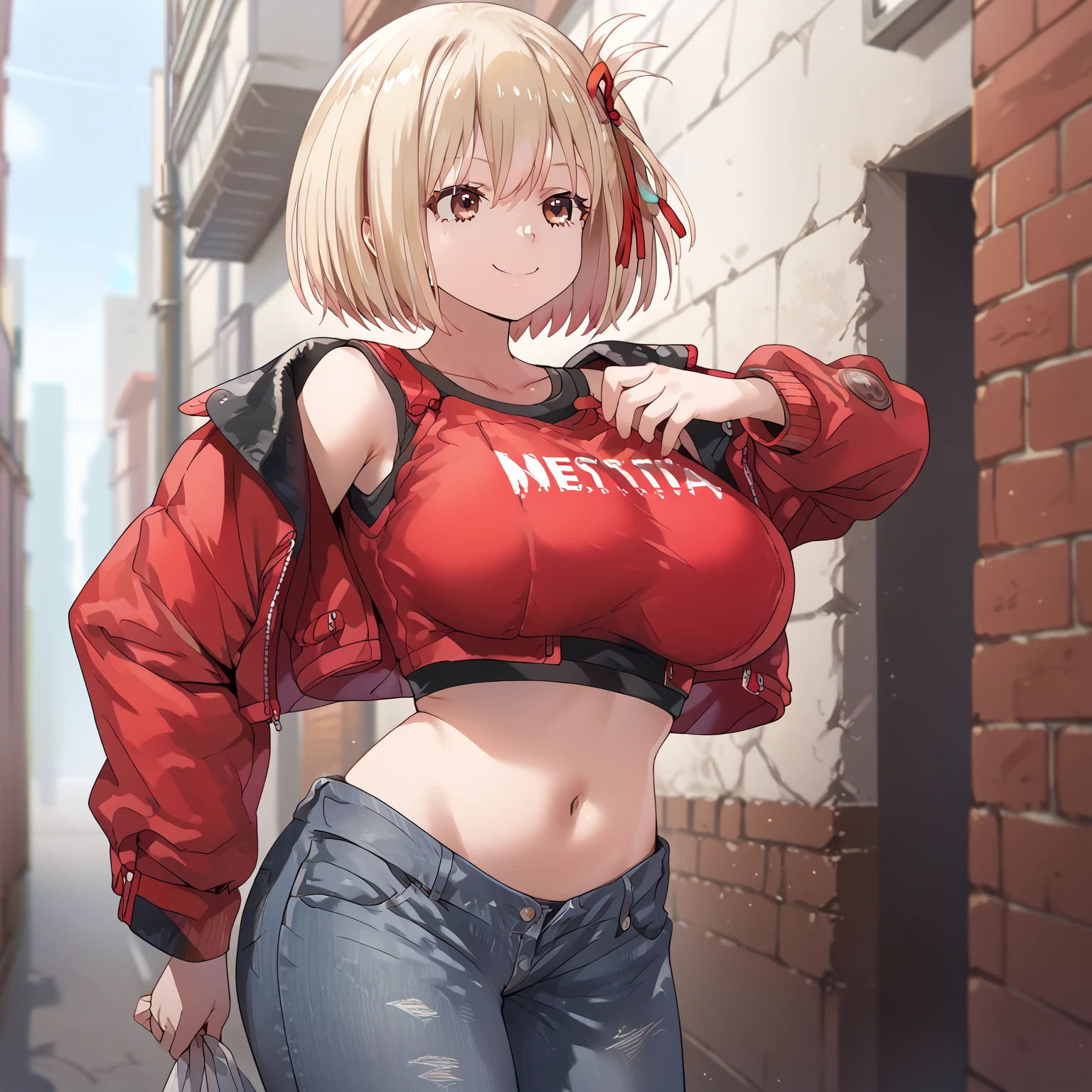 (masterpiece, best quality, highly detailed), 1girls, big belly, huge belly, art by kipteitei, round belly, chubby, curvy, belly grab, enormous belly, fat belly, thicc, bigger belly, really big belly, jiggly belly, glasses, unzipped jacket, (no shirt), bra, thight shorts, high heels, ((cum on belly)), smug face ((full body)), long hair, ((dominant)), (giantess), Flandre scarlet
