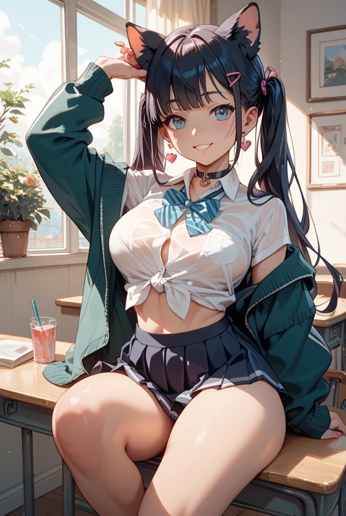 (masterpiece, best quality),
1girl, (clothes lift:1.5), hands up, cowboy shot,
break girl, long black hair, red eyes, school uniform, white shirt, embarrassed, nose blush, pink bra, lace bra, (underboob:1.5)
BREAK background, classroom