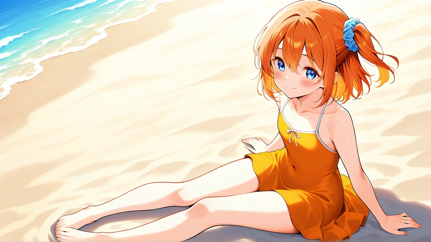 Nami laying down with breast on big beach ball