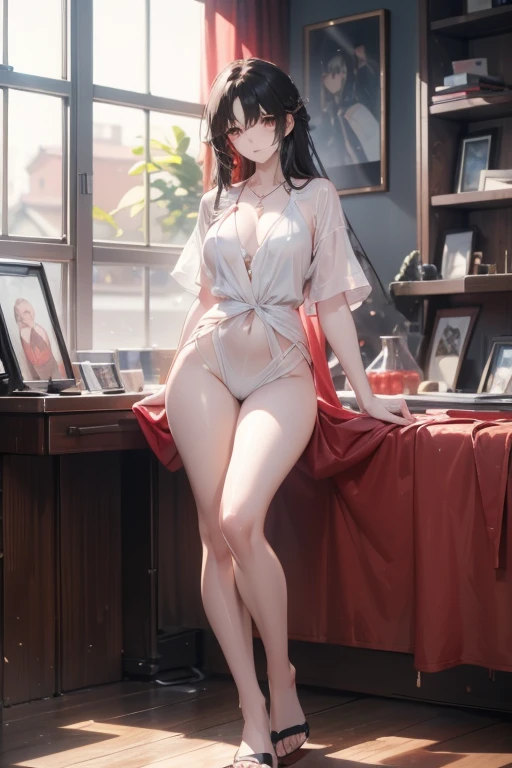 tmasterpiece,top Quority,best quailty,offcial art,Beautiful and aesthetic,A girl with,Bigchest,Only wearing a white shirt,Get wet,Show the whole body,Bathroom bath