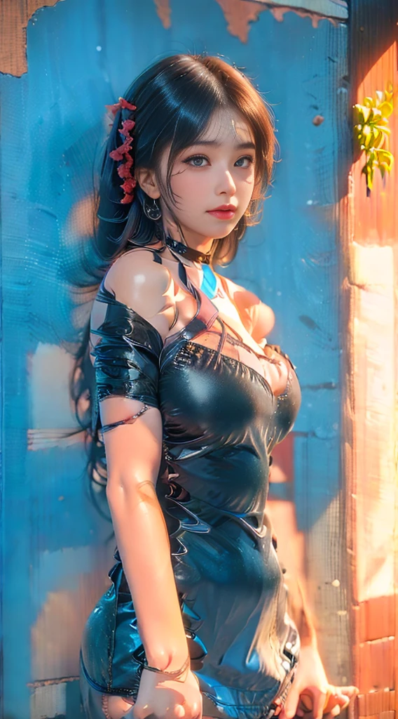 best quality}, {{masterpiece}}, {highres}, Perfect waist cut, Large breasts, Warrior girl with a small short sword on hand, Skimpy organza transparent clothes, organza elements on clothes, net clothes, leather glossy elements on clothes, dark blue hair with red highlights, (perfect nose), Seductive gaze, dark blue knee high boots on high heels with red highlights, (Best Illustration), 8k Resolution, Intricate Details, Best Quality, Realistic, Ultra Detailed, Best Lighting, Best Shadows, Ultra HD, A Necromancer style, Night, Magic, Dark Style, Vampire, (shining red eyes:1.6), masterpiece, high_res, Beautiful face, tyndall effect, photo realistic, (high detailed skin:1.2), 8k uhd, dslr, high quality, Photograph, high resolution, 4k, 8k, Bokeh, absurdres, ponytail contorted, best ratio four finger and one thumb, front view, dark blue hair gorgeous, perfect proportional skinny fitness body, full body view, wet skin, wet clothes, dark cathedral baground scenery, huge bobs, belly muscle, long fit perfect legs, fishnet dark red Stockings, realistic reflection in the water, very short and Skimpy clothes