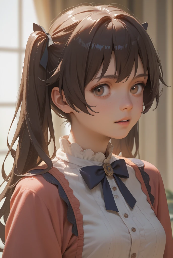 1girl, maid, ((twintails, brown hair):1.1), green eyes,cherry blossoms, sunbeam,(white thighhighs,:1.1) <lora:add_detail:0.6> , <lora:3DMM_V10:1>