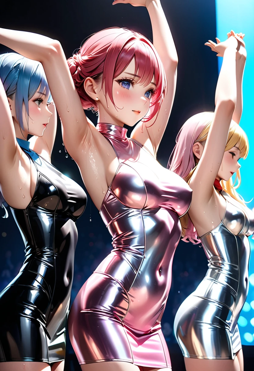 ((Ami_Mizuno in slutty pink latex dress, ))),((1girl, solo female, solo, solo focus:1,8))+++++ hoop earrings, Puffy lips, Painted lips, thick lips. Blonde hair, short hair , wide hips, thick thighs, Bursting breasts ,evil smile, bimbo, stripclub