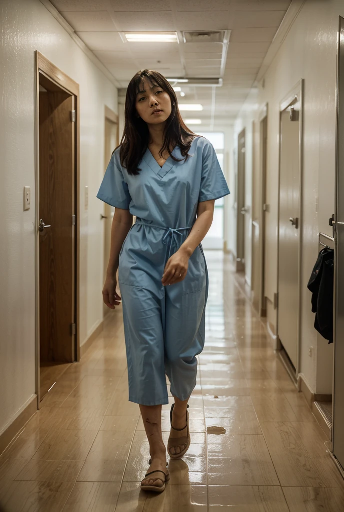 realistic portrait, highly detailed, photorealistic, 1 obese japanese woman, wearing prisoner uniform, full body tattoos, serious expression, in prison setting, cinematic lighting, dramatic shadows, vibrant colors, digital art, hyperrealistic, award winning photography