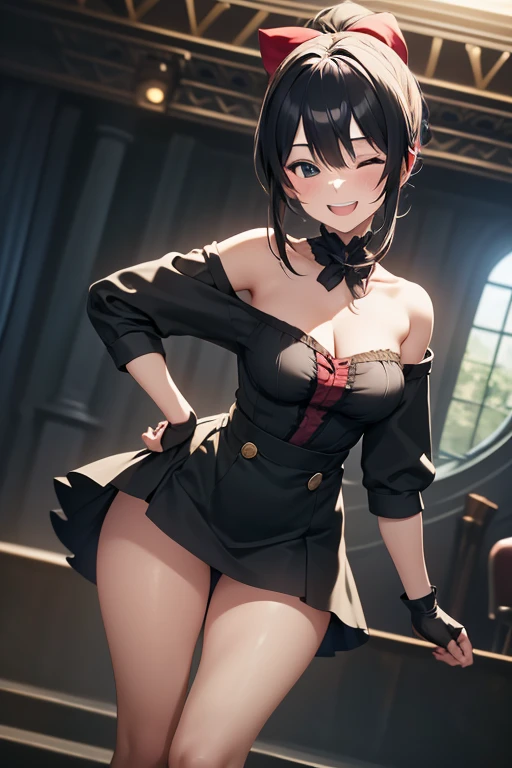 masterpiece, highest quality, Super detailed, girl、Short black hair、big breasts、big ass、Bunny girl、black stockings、High leg、T-back、A face that looks like it's about to cry、Are standing、rabbit ears、white gloves、