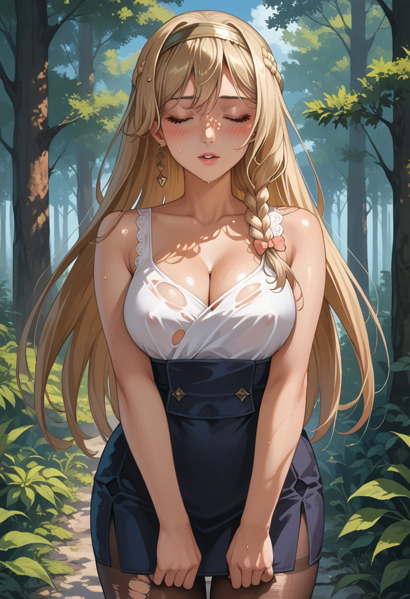 (masterpiece, 最high quality, 超High resolution, Very detailed), (Realistic:1.1, photoRealistic:1.4), Perfect illustration, Perfect lighting,Perfectly detailed hair, Perfect and exquisite face, Perfect collarbone, Perfect body,Juicy breasts, Perfect Thighs, Beautiful legs, View your audience, 1 person,Perfect Face, (Perfect Anatomy, Anatomically correct), Symmetrical face、((Shiny Hair)),Sexy Body、(masterpiece),(最high quality:1.3),8k,Very clear,(Ultra-realistic),Captivating woman,(high quality, High resolution, The finer details), Realisticなスタイルの女性,Juicy breasts、Perfect Woman、Perfect Face、Symmetrical face、Baby Face、((Big breasts))、blush、((Juicy lips))、Cowboy Shot、(((Straight blonde hair)))、((Large, double-set black eyes、Long eyelashes))、(Red Makeup)、(((Dark Skin)))、(((white off shoulder knit)))、(((Micro Shorts)))、(Healthy and well-developed body)、((Big tits jk))、(Outdoor、garden)
