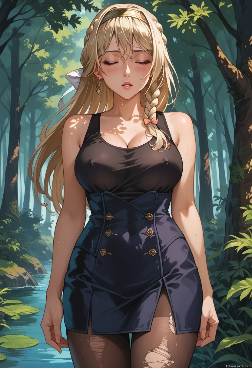Long black hair woman standing in front of water body, by Jin Homura, Big breasts!!, Seifuku, at seaside, Surprised expression, 超A high resolution, of a real,In the mountains,on a hill,cocked ass, upturned ass,I wasn't wearing underwear,Naked Private Parts,buttocks facing away, Facing the ground,Hips are cocked,In the dense forest,Desolate place,high-heels, I don't have clothes,nakeness,(masutepiece, Best Quality), (finely detailed beautiful eye), (finely detailed eyes and detailed face), (Scenery), (extremely details CG, Ultra-detailed, Best Shadow), ((depth of fields)), beautiful concept illustration, (Illustration), (extremely fine and beautiful), (perfect detail), Cowboy Shot, Young Woman, Mid-20s, Smile, Happy, Cool and sophisticated hairstyle, Golden blonde hair, shoulder length hair, Simple styling, Sharp lines, Natural and elegant makeup, Makes skin shiny、To bring out the transparency, Simple eye makeup, mascara, Lips are muted or nude in color, minimalism, monotone, clean, sharp designs, flowing silhouettes, Tight skirts and pants, High-waisted skirts and pants, dress simple, Shirts and blouses, asymmetric, Geometric, Elegant and luxurious materials and designs, It features a simple, minimal accessories, Slim necklaces and rings in silver or gold, Simple bangles, Distinctive designs, simple silhouette, chic and mature impression, simple and sophisticated style, Elegance, minimalism, high quality materials, cool and urban impression, high fashion, simplicity and sophistication, ((Lavender eyes))