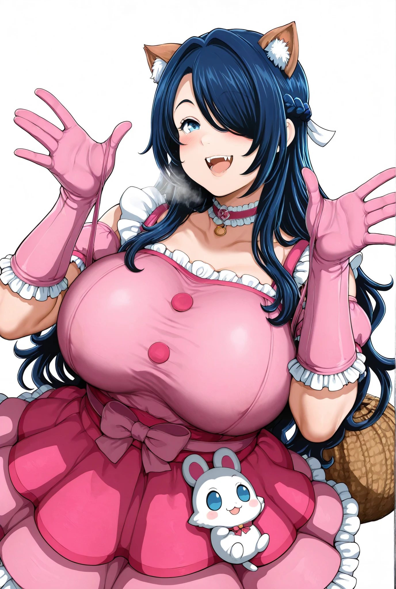 hyper detailed illustration、masterpiece、top-quality、超A high resolution、high-level image quality、girl with、AHE Face、put out the tongue、droolng、Puffy lips, Painted lips、 thick lips、Twin-tailed, shinny skin、 thick thighs、Bursting breasts、pubick hair、teats、Pink lingerie、open one's legs、crouching down、Hands behind the head、(SEX、perspiring、bodily fluids:1.5)、Sigh、dye one's cheeks red、(without background、White background)、Nozomi Tojo、