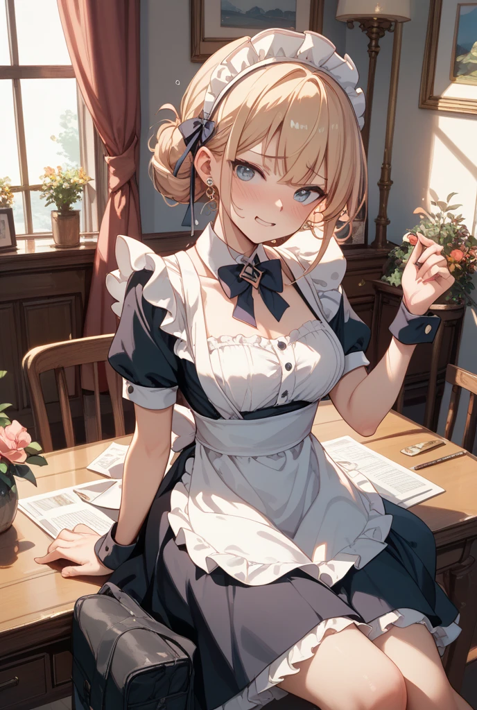 best quality, masterpiece, highres, solo, {kroos_arknights:0.90}, {maid:1.40}, {long maid dress:1.15}