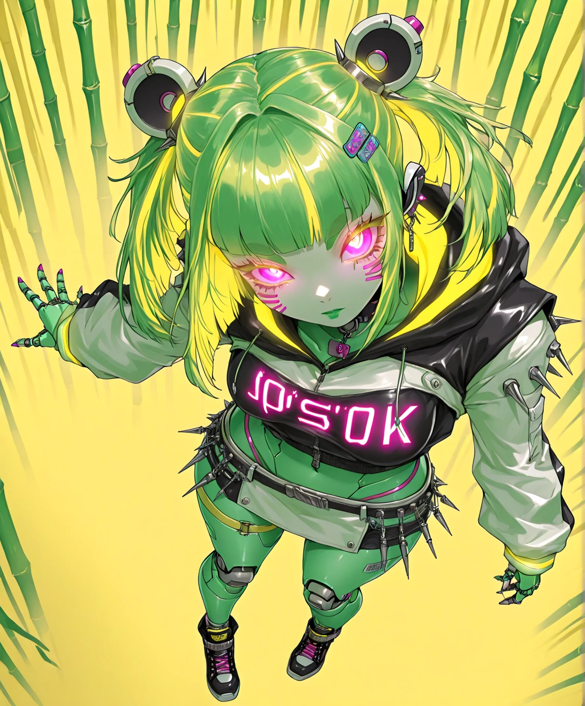 8K,Super detailed,super high quality,Ultra-precision,The ultimate masterpiece,Splatoon girl gal, Golden Eyes、big ,big Thigh,White Leather Jacket,jeans,Twin tails(blonde&Pink mix tentacle hair),Cool graffiti on the wall,Cyberpunk Street, smile、blush、Real Anime、3d、