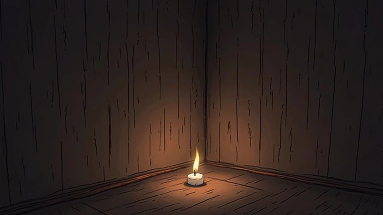 Pastel aesthetic Dim room corner with candlelight beginning to flicker ...
