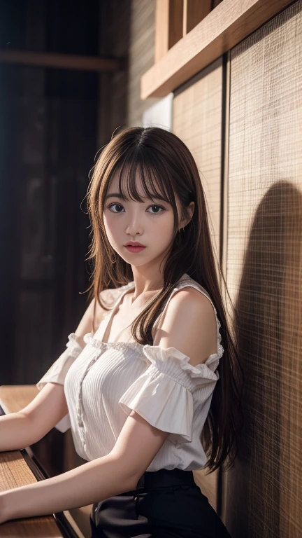 ((Masterpiece)), 8k, Masterpiece, Highest Quality, 1 Girl, Solo, Realistic, Garden, Photorealistic, Super Detailed, Detailed Background, (Solo: 1.4), Happy Expression, Slender Body, Realistic Highly detailed long hair, intricate details, masterpiece, top quality, waist shot, (flowery garden background)), smile, ((looking at camera)), earrings, long straight hair, asymmetrical bangs, natural chest ,