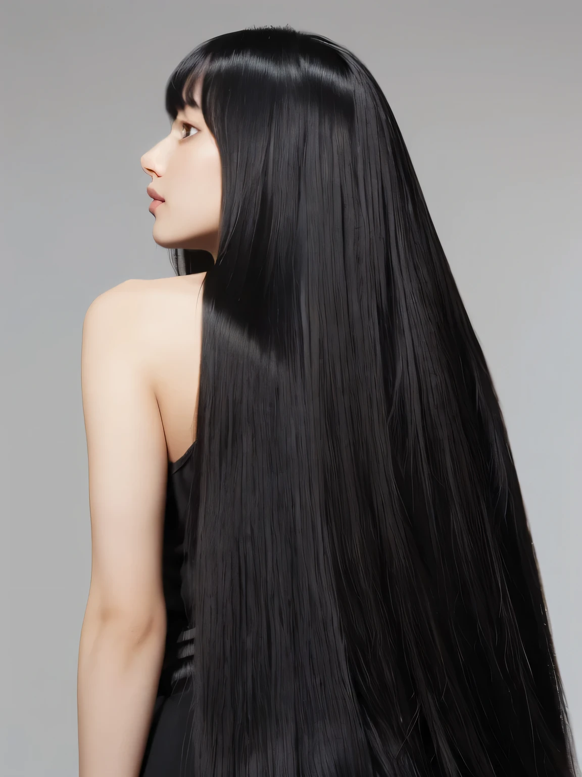 ((Random poses showing as much back and hair as possible:1.8))　((Beautiful 24-year-old hair model with long black hair, girl with super length Hair, extremely length Hair, extra length Hair, very long, Flowing Hair, very length Hair, length Hair girl, very long, Flowing black hair, length Hair windy, Very long black hair, length, Flowing Hair, length and curly hair, with length Hair, length Hair!!!!　Her highest quality hair is long and straight., very long, highest quality black hair, length hair in the center, Highest quality long straight hair, length, straight, beautiful, High quality hair, length and free black highest quality straight hair, length Hair, length and straight, highest quality black hair, Perfect silky straight hair of the highest quality, straight, highest quality black hair, length black straight hair, length, Thin black hair　Her hair is long and straight, very long black hair, length hair in the center, length straight hair, length, straight, beautiful hair of the highest quality, length Hair, length, straight black hair, length and free straight black hair, straight black hair))　(Her bangs are perfect.:1.3)　(Pure white wall background:1.8. Upper body photo from the knees up)　(Japan&#39;s most sexy and beautiful hair model)　(She looks at the viewer with a very seductive expression...)　((highest quality)), ((masterpiece)), (Familiar)　(Get used to it)　Perfect Face　　(Her skin is a typical 日本ese skin color.、And very detailed)　　(Big Breasts:1.3)　(She is wearing a light blue skirt and a white blouse...)　(She has a beautiful face and a typical Japanese figure...., Narrow eyes)　(She has perfect beautiful makeup and face　Lipstick is light red　A solid eyeliner)　((Rich 1.4))　(Extremely detailed 8K)　(Ultra-fine skin texture 1.4)　(Actual, Vibrant:1.4), double eyelid　Sharp focus:1.2、Beautiful woman:1.4　Dynamic Lighting　(Genuine RAW photos taken by professional photographers)　　Professionally lighting her hair　(She has a bright and cheerful face)　