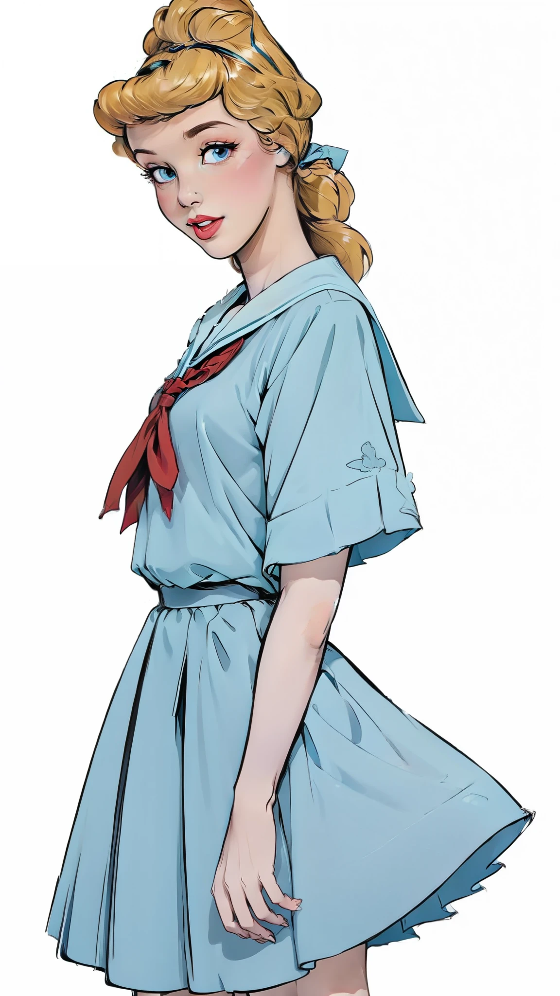 Disney's Cinderella wearing a serafuku school uniform 