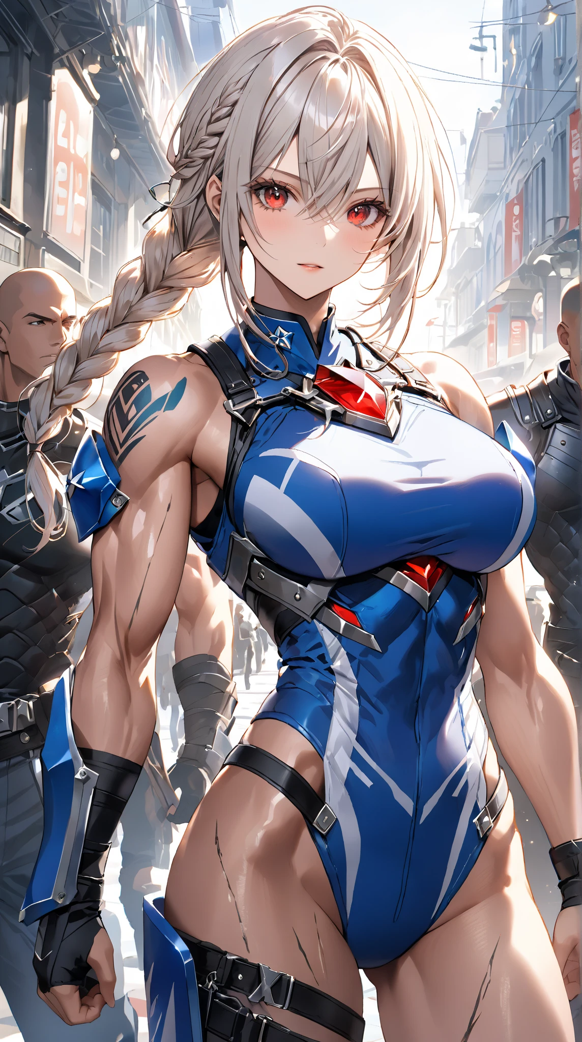 (Adult women:1.5)、Very detailed、highest quality、Best image quality、masterpiece、8k、Anime Face、A kind smile、Open your mouth、Sparkling blue eyes、(Blonde Wavy Hair:1.5)、、Muscles of the whole body、(High leg:1.5)、(Thigh belt:1.5)、(Wearing white bikini armor:1.5)、(Cowboy Shot:1.5)、(Leg armor:1.5)、(Wearing a helmet:1.5)