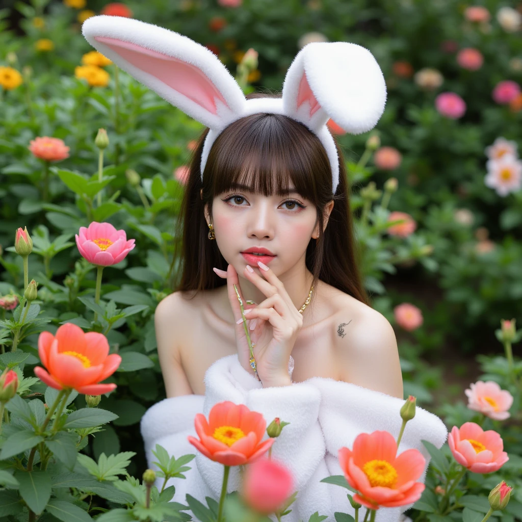 (female elf:1.3),(White rabbit ears, carrots in each hand, red eyes:1.8),
(Pasture, wooden fences, silos, there are:1.3),
(Smooth skin:1.5),(shiny skin:1.5),(White skin:1.5),(Black brown hair,long hair:1.5),(Crowd:1.6),
(The most beautiful Japanese models:1.3)、(bangs,Idol-like and super cute face:1.4),(Raw photo, Highest quality,Ultra-high resolution,Realistic), (kawaii,smile:1.6),
(Real people,real photo:1.3),
(4K real,Very detailed:1.3),(photo realistic:1.8),(Realistic photos:1.5),
small face,slender body,thin waist,(completely nude:1.8),(breasts exposed:1.5),(big breasts:1.4), (nipples exposed:1.2),(detailed nipples:1.2),(pussy exposed:1.5),(detailed pussy:1.5),(no panties:1.5),(bare thigh:1.0),(just play:0.1),(bare abdomen:1.3),(Small nipples, beautiful nipples:1.3),
(brown black hair:1.4),(uniform Bow Ribbon Tie:1.2),(Narrow collar:1.5),(full body),(no collar:1.5), (Navy blue socks, black loafers:1.3),
(Pointed ears:1.3),