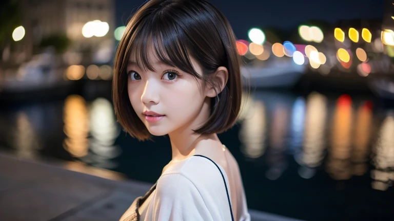T-Shirts:1.3, City of night:1.2, Medium Bob, ponytail