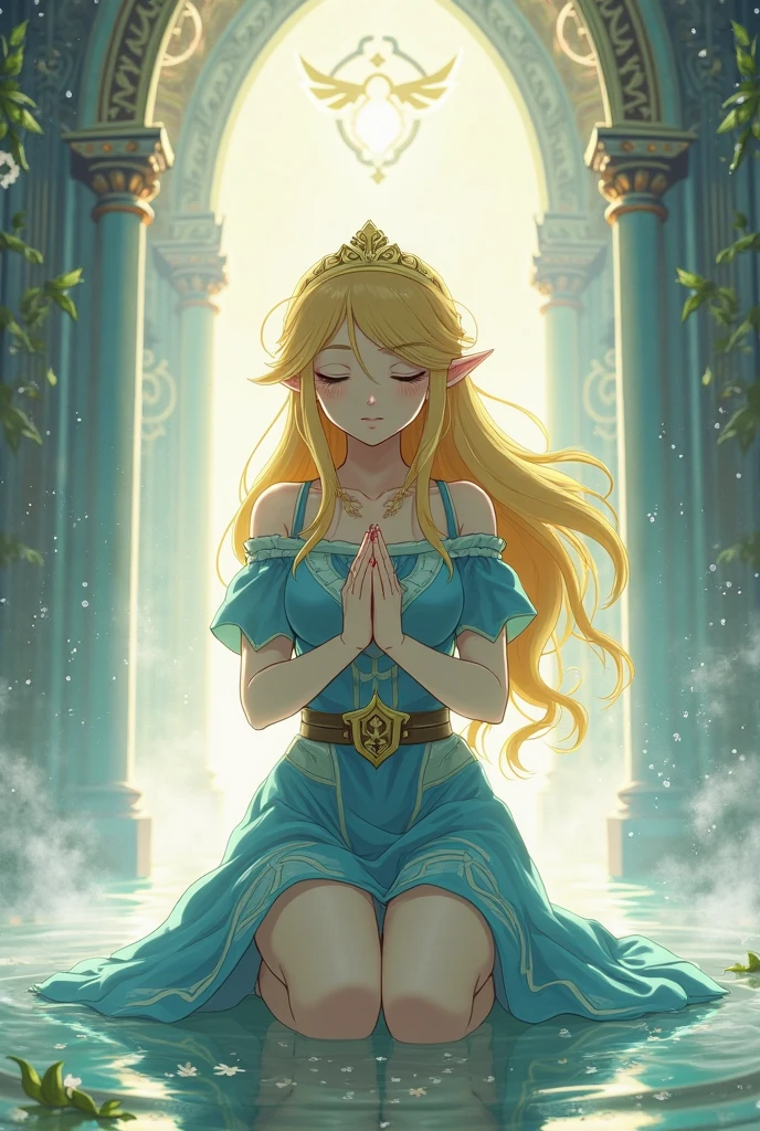 Princess Zelda in Praying Side by Side in anime style 