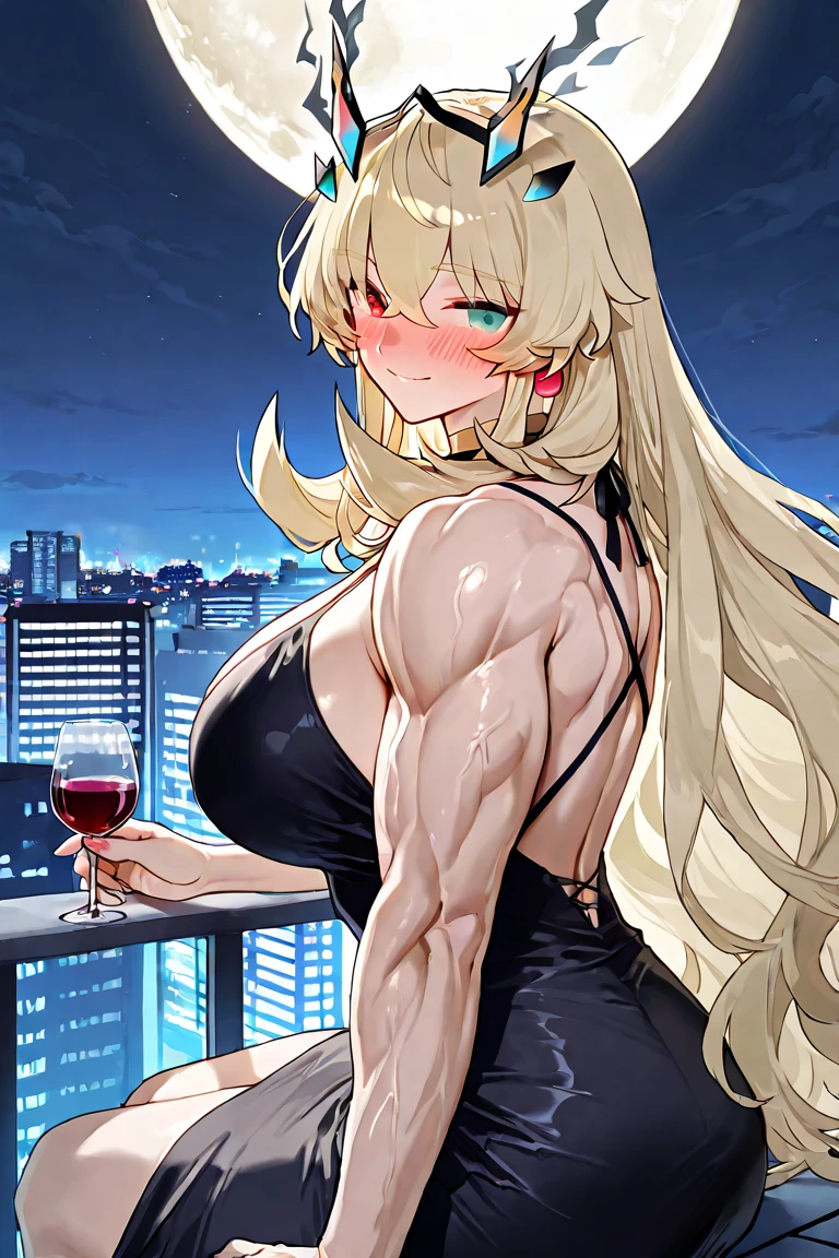 ultra-detailed、highest quality、Highest image quality、master piece、8K、smile、blonde curly hair、(SFW huge body)、(((Rear view)))、cowboy shot、Wearing a thong