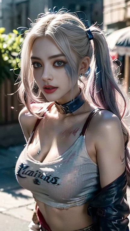 (((top-quality、masuter piece、Supergianthugebreasts((of the highest quality, 8K, masutepiece:1.3)), 1 girl, (Large breasts:1.3), Realistic, High resolution, ((Highly detailed face and skin texture)), ((Lifelike face)), Perfect body proportions, ((Smooth skin, flawless skin, Whitening skin, Shiny skin)), ((Ultra-detailed face)), Double eyelids, Eye of Detail, Professional Lighting, Cinematic lighting, ((Main color white and colorful hair)), Braid hair, ((Very long hair)),Cyberpunk style, Leather clothing, Accessories, Jewelry, The background doesn't end there、8k)))、独奏、Kawaii Girl