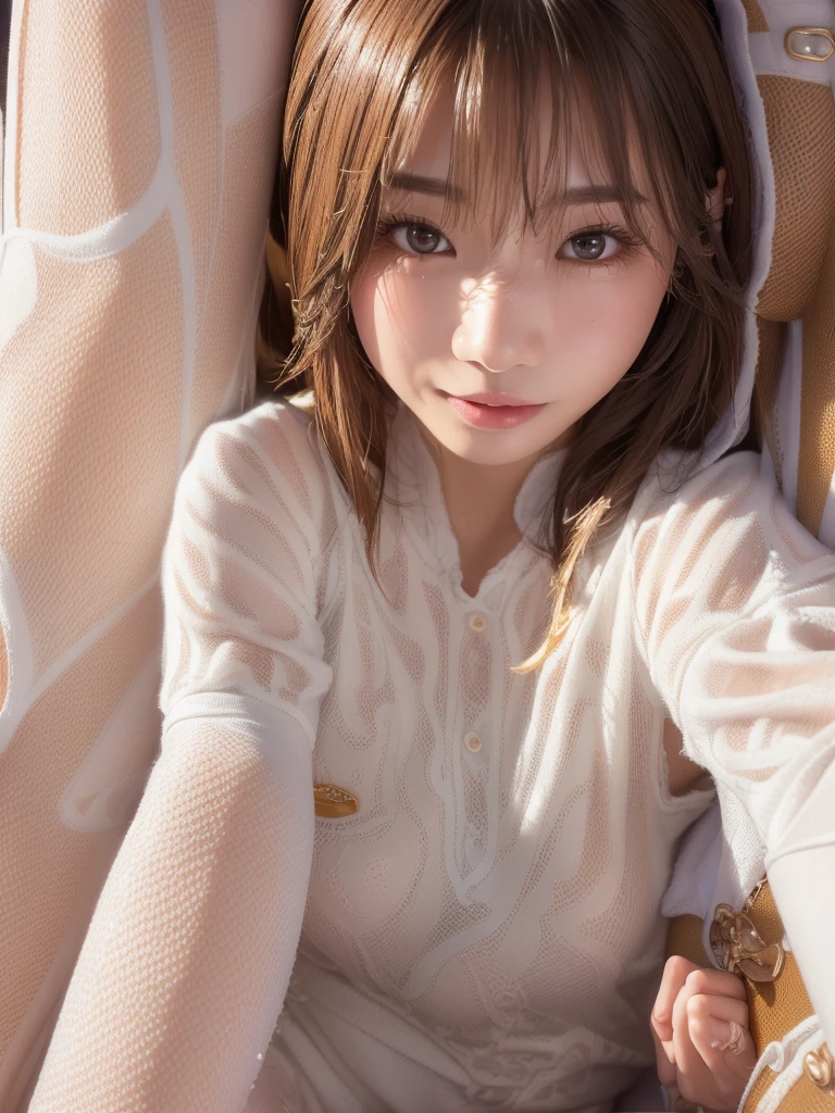 1 girl, downblouse, 15 years old, munechira,(((small breasts))), looking away,leaning forward,bending over, birds-eye view shot , Upper body, necklace ,in at wedding reception,long sleeves loose dress, besides decolated detailed  bra within,long skirt, short hair ,8K, Best Quality, Masterpiece, Ultra High Resolution, (Realism: 1.4), Original Photo, (True Skin Texture: 1.3),