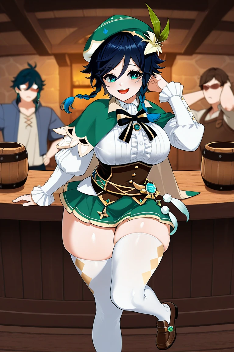 (masterpiece, Highest quality), Recall,A group of female adventurers set in a medieval fantasy world.3people々,Dancer、 (At the pub), Mr...々Hairstyle, Harem, night, detailed aspects, Asheria:1.5, Asheria:1.3, short hair, Bobcut, Very short pleated mini skirt with embroidered pattern, Seduce, No sleeve, armor 、肩armor、Showing off her butterfly micro panties:1.25、Big Breasts、Big Ass、Wide waist、Roll up your skirt,Knee socks,