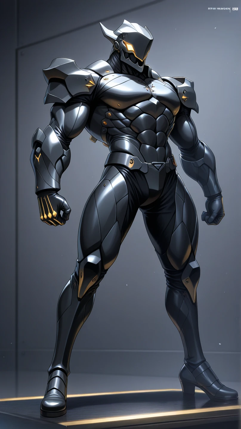 detailed muscles realistic masterpieces full figure pose (best quality,ultra-detailed), fit body, slim figure, narrow waist, black carbon fiber cybernetic mobile combat spacesuit, dynamic pose