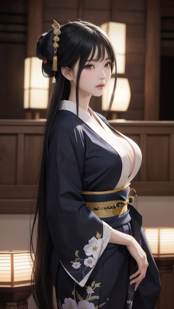 1girl, best quality, masterpiece, japanese armor, samurai, large breasts, breasts out, sexy, soft lighting,Photograph, background is japanese castle.(masterpiece,best quality,ultra_detailed,highres,absurdres:1.2)  <lora:nobunaga:0.5> <lora:jpcosermix-000008:0.8>